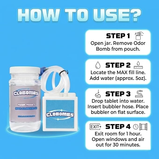 Odor Eliminator for Home - Advanced Chlorine Dioxide Odor Removal Kit Neutralizes Smoke, Pet Urine, Mildew & Skunk in 1 Hour - 400 Sq Ft Includes Bubbler