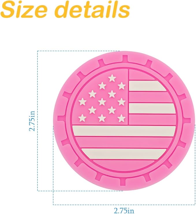 Osilly Car Cup Holder Coasters, 4 Pack American Flag Insert Car Cup Coaster, 2.75 Inch PVC Anti Slip Shockproof Embedded Drink Mat, Car Interior Decoration Accessories for SUV, Truck (Pink)