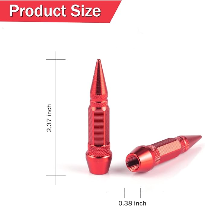 SINGARO 60mm Spiked Valve Caps, Aluminum Alloy Dustproof and Waterproof Tire Valve Stem Caps, Suitable for Cars, Trucks and Motorcycles (4PCS Red)