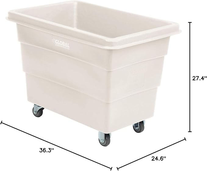 Global Industrial 8 Bushel Plastic Bulk Box Truck, Direct Mount Base, 500 lbs. Capacity, 3" Non-Maring Rubber Casters, White, 33-3/10"L x 24-3/5"W x 27-2/5"H