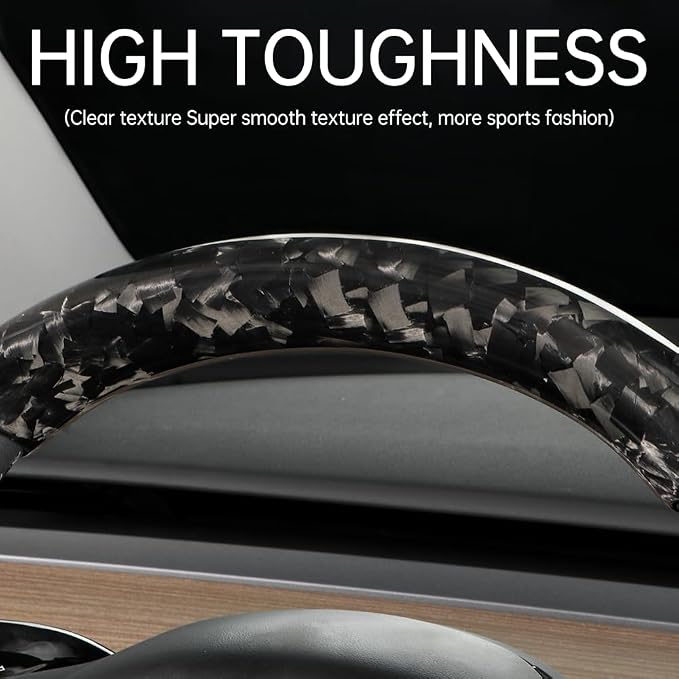 JSWAN Real Carbon Fiber Steering Wheel Cover for Tesla Model 3 2017 to 2023 Model Y 2020 to 2024 Steering Wheel Cover Steering Wheel Wrap Protector Interior Accessories (Forging Upper Part)
