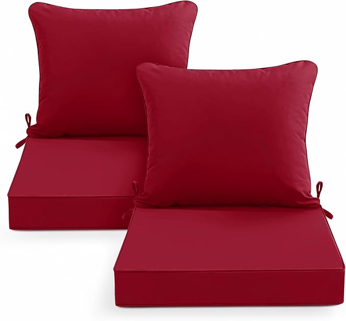 Summsun Outdoor Chair Cushions Set of 2, Waterproof Back Pillow and Seat Cushion Set for Patio Furniture, Outdoor Sofa Replacement Cushions with Removable Cover, 22 x 22 Inch, Red
