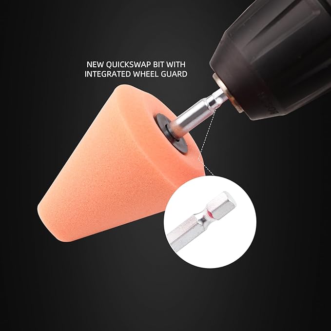 SPTA Polishing Cone, Car Wheel Hub Drill Buffing Sponge Pads Kit, Polishing Ball (Orange T140 Heavy Cut Polishing Cone)