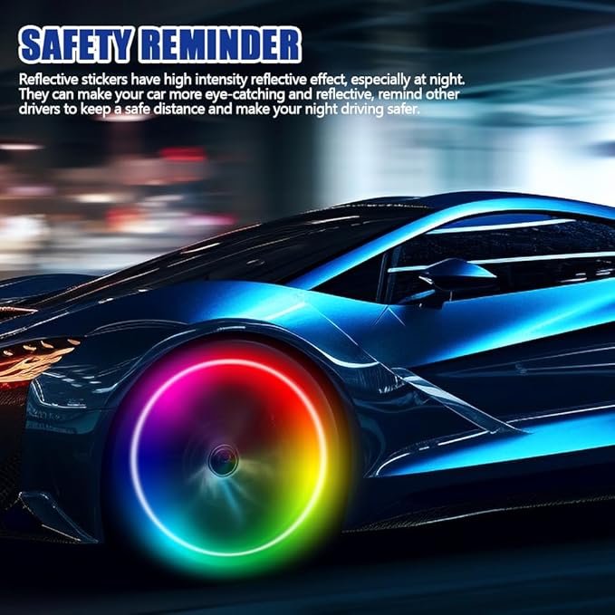 20PCS Reflective Car Wheel Decorative Stripe Stickers, Night Safety Warning Tape Sticker, Anti-Scratch Tire Rims Sticker, Universal Car Exterior Accessories Fluorescent Auto Decals for Motocycle Bike