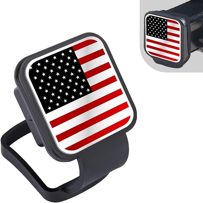 2 Inch Rubber Trailer Hitch Cover, Durable Tow Hitch Covers with American Flag, Car Exterior Accessories Fits for 2 Inches Hitch Receivers, Hitch Cover Tube Plug Cap for Trucks(Silver&Red Line)
