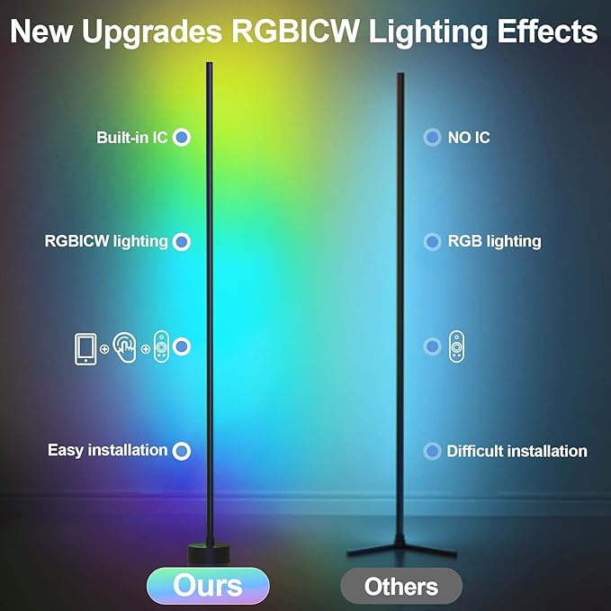 Miortior Corner Floor Lamp LED, 2-Pack Corner Lamp with App/Remote/Button Control, Smart RGB Floor Lamp with Music Sync, 16 Million DIY Colors & 68+ Scene for Living Room, Bedroom, Gaming Room