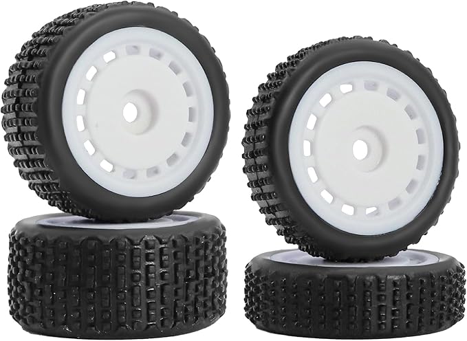 Pre-Mounted Pin Buggy Tires and Wheels Rims Hub Tires Set for 1/24 Losi Micro-B 1/28 Losi Micro-T Wltoys 244016 Upgrade Part (White Micro-B)