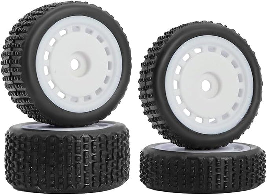 Pre-Mounted Pin Buggy Tires and Wheels Rims Hub Tires Set for 1/24 Losi Micro-B 1/28 Losi Micro-T Wltoys 244016 Upgrade Part (White Micro-B)