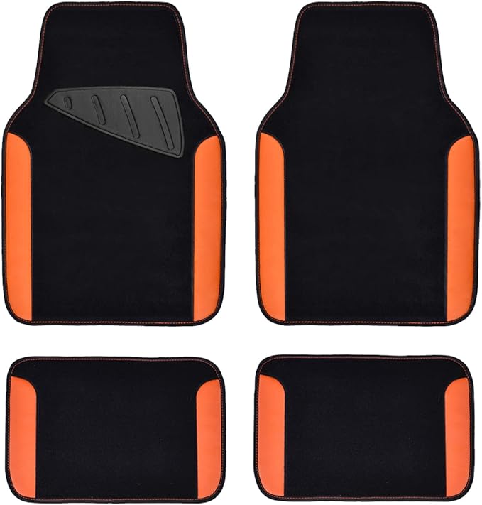 CAR PASS Waterproof Car Floor Mat, Universal Fit Car Mats with Driver Heel Pad, Leather Car Carpet, Anti-Slip Nibbed Backing Floor Mats for SUV, Vans,Sedan,Truck, Automotive Set for Women (Orange)
