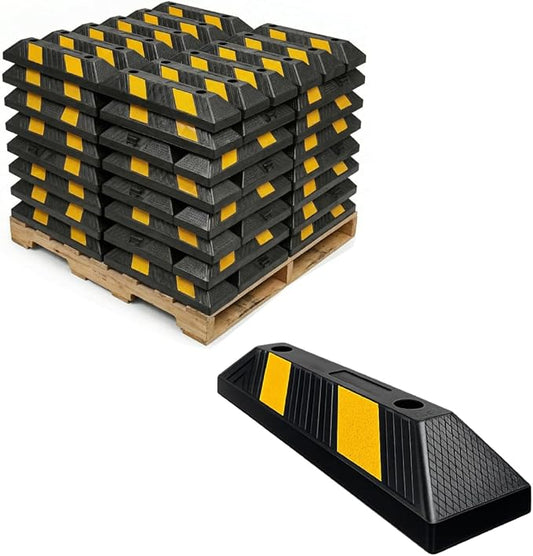 Parking Stopper Block for Garage or Parking lot – 20” Long 180 Pcs Bulk Wholesale Pack Reflective Heavy Duty Rubber Bumper Block Car Wheel Stop, Yellow & Black Tire Curb Barrier