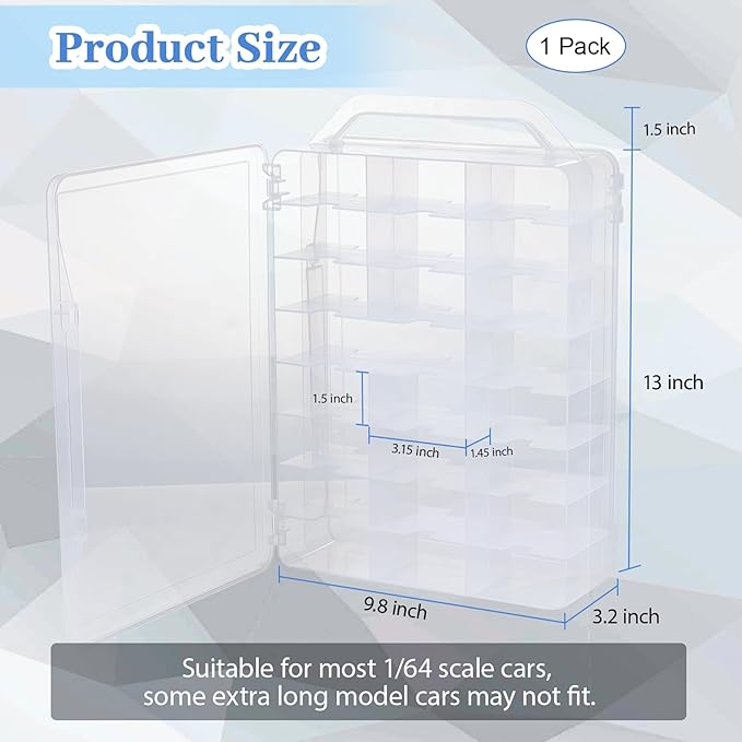 Double Sided Storage Case for Hot Wheels Storage with Carrying Handle, Portable 1/64 Scale Toy Cars Storage Box Compatible with 92 Matchbox Hot Wheels Storage, Case Only (2 Pack)