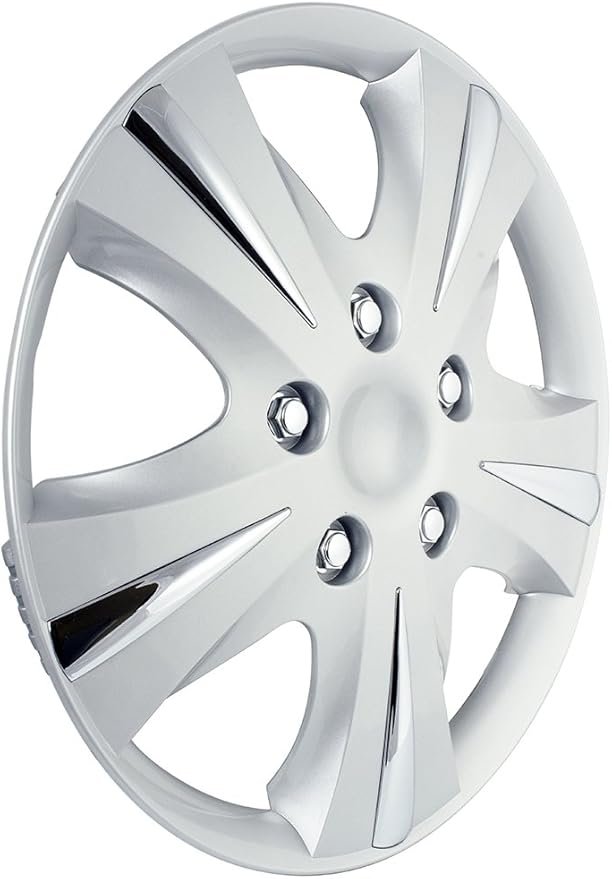 Custom Accessories 4-Pack 15" SGT-5 Wheel Covers, Replacement Hubcaps for Cars, Trucks, SUVs — Silver/Chrome