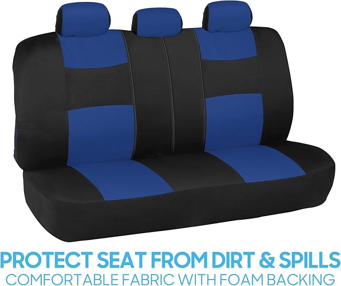 BDK PolyPro Car Seat Covers Full Set in Blue on Black, Front and Rear Split Bench Seat Covers for Cars, Easy to Install Car Seats Cover Set and Accessories for Auto Trucks Van SUV - Blue