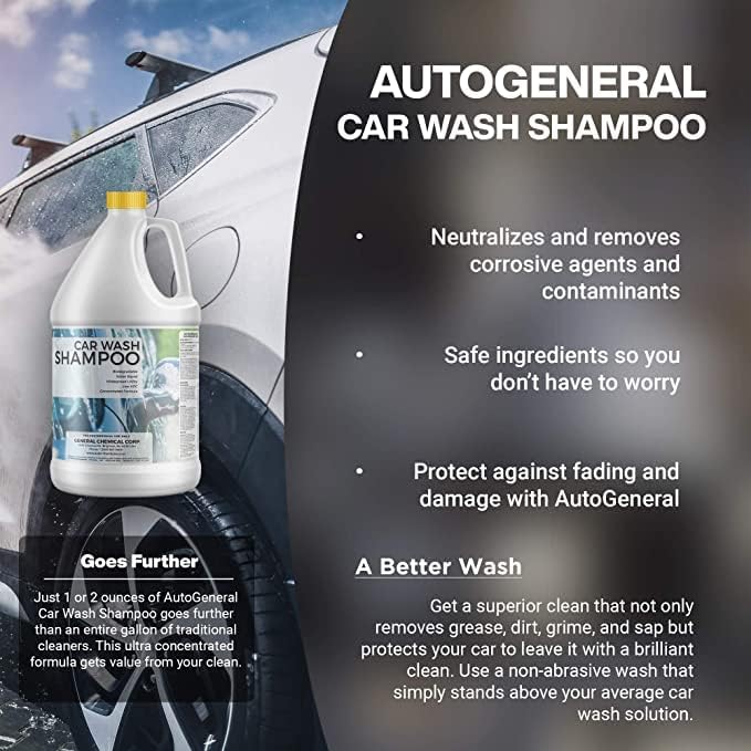 AutoGeneral Car Wash Shampoo - Concentrated Automotive Shampoo for Efficient Deep Clean & Shine of Car Exterior - Pre-Wax Wash For Auto Detailing - Foaming Soap - pH Balanced & Low VOC - Case