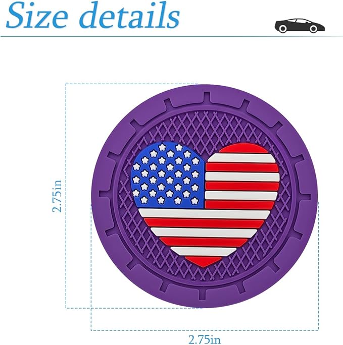 AUCELI 4 Pack Car Cup Holder Coasters, Colored American Flag US Flag Insert Car Cup Coaster, 2.75 Inch Anti Slip Shockproof Embedded Drink Mat, Vehicle Interior Decor Accessories