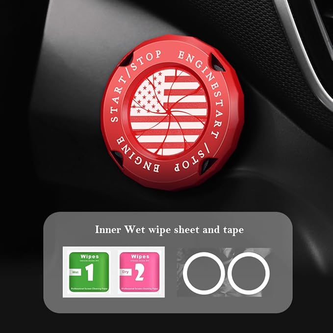 Stylish Car Push Start Button Cover,Spin Type Zinc Alloy Push to Start Button Cover for Car Decor,Universal Engine Start Button Cover Interior Car Accessories for Car Truck SUV (America Flag Red)