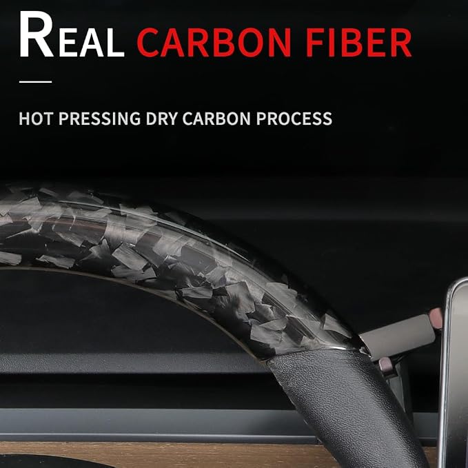JSWAN Real Carbon Fiber Steering Wheel Cover for Tesla Model 3 2017 to 2023 Model Y 2020 to 2024 Steering Wheel Cover Steering Wheel Wrap Protector Interior Accessories (Forging Upper Part)