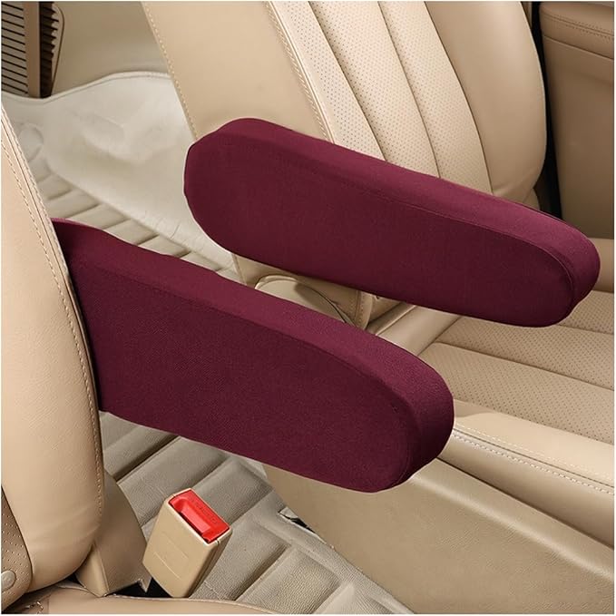 AUCELI 2 Pcs Car Front Seat Armrest Covers, Cloth Fabric Armrest Protectors, Direct Replacement Center Console Lid Armrest Cover Skin, Universal Accessories for Car, SUV, Truck and Van (Wine Red)