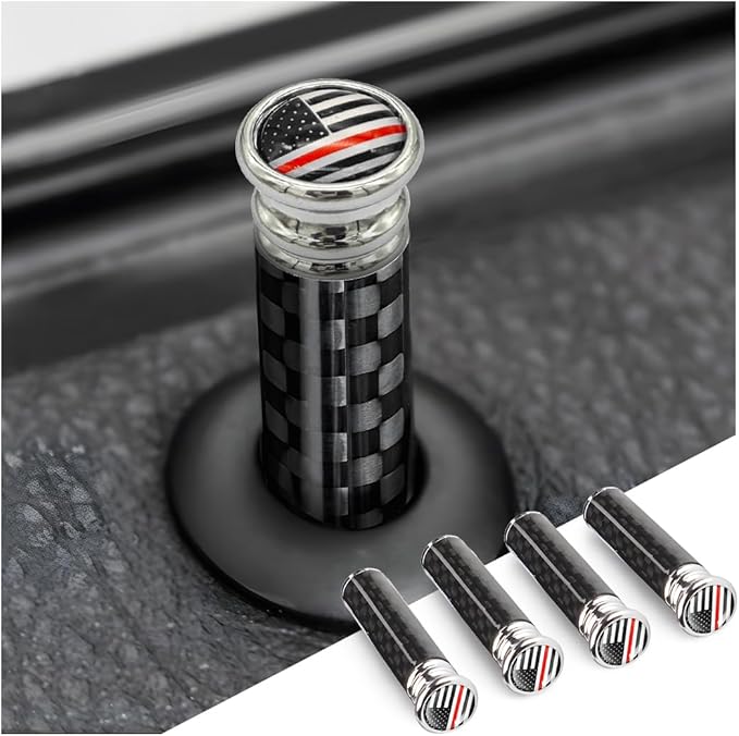 Moly Magnolia 4PCS Car Door Lock Knobs, American Flag Carbon Fiber Door Lock Pin Cover, Decorative Modification Door Lock Bolt Pin Cover, Auto Accessories Universal for SUV, Truck, Van (Style B)