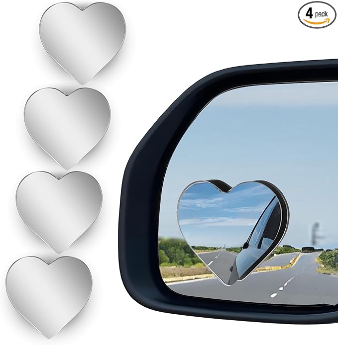 4Pcs Cars blind spot mirror Heart Shaped Car Side Mirror Car Accessories Adjustabe Angle Removable Wide Angle Convex RearView Mirror Enhanced Safety Universal Stick-On for Suvs Trucks Autos
