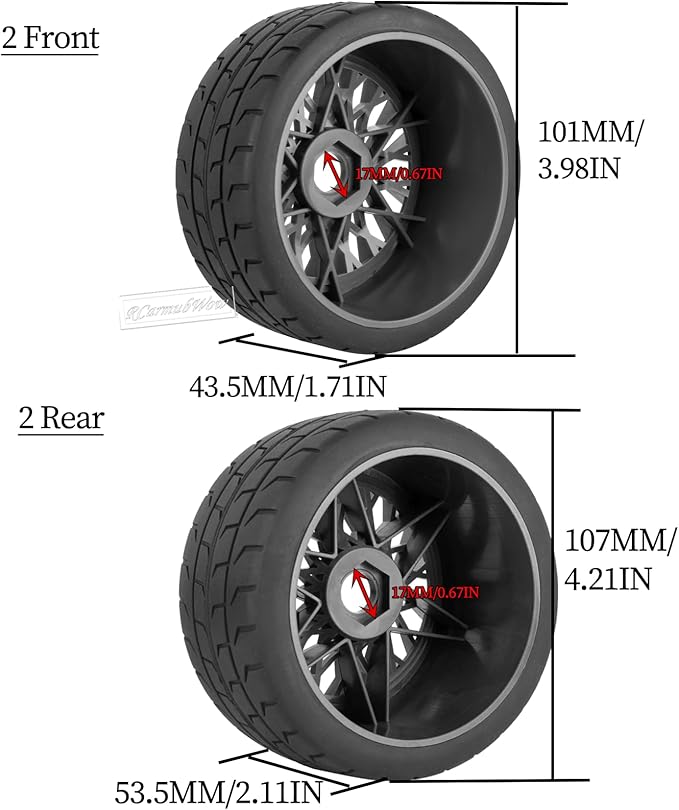 RC Wheels and Tires On Road Tire Tyre for 1/7 Arrm a Felony 6S BLX,17mm Hex Plastic Wheels RC Truck Tires Highway Tire On Road Tyre,4pcs,Grey