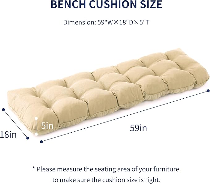 IPYNBAP Outdoor Bench Cushion, 59x18x5 Inch, Waterproof Bench Cushion for Outdoor/Indoor Furniture, Tufted Patio Bench Seat Cushion, Fade Resistant Outdoor Cushions for Porch Swing Couch, Beige