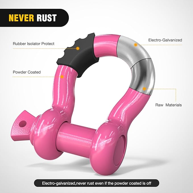 Nilight 2 Pack 3/4" D-Ring Shackle with 7/8" Screw Pin 41,887lbs Break Strength, Heavy Duty Off Road Recovery Shackle with Isolators Washers for Use with Tow Strap, Winch, Off-Road Truck Vehicle