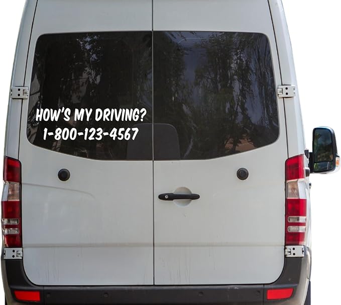 How's My Driving Decal with Custom Phone Number Decal Sticker Car Truck Van Commercial Vehicle Boat SUV Door Business Door Window Glass Vinyl Sticker Decal (7.5" x 2.25" (1 Decal))