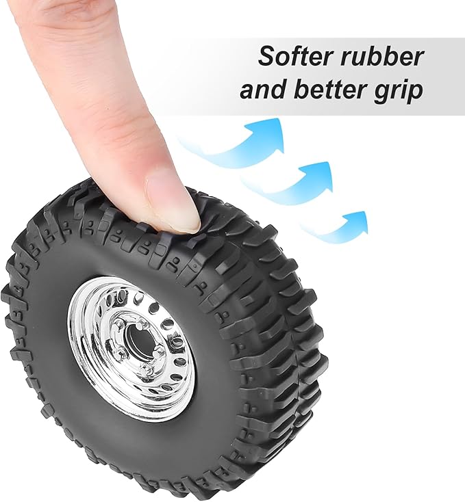 HobbyPark 1.0 Beadlock Wheels and Tires Negative Offset Stamped Steel 1.0" Wheels 1.0 Beadlocks for 1/24 1/18 RC Crawler TRX4M SCX24 FCX24 Upgrades Parts Soft Rubber Good Grip (w/59x21mm Tires)