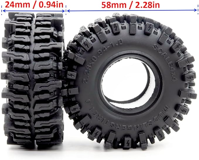 HOBBYSOUL 1.0 Crawler Tires 58mm Tall 1.0'' Mud Slingers Super Soft Sticky Tyre for RC 1/24 SCX24 1/18 TRX4M Upgrades