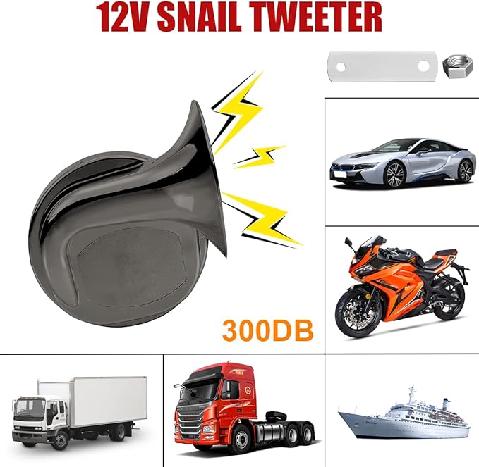 2PCS 300DB Super Loud Train Horns, 12V Waterproof Air Horns Replacement Kit, Car Air Electric Snail Double Horn, Automotive Accessories Universal for Motorcycle, Truck, Bike, Boat (Gray)