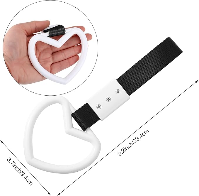 2 Pieces Rings Heart Shaped Car Handle Straps Drift Charm Rear Bumper Warning Ring Decor Subway Bus Broken Heart Handle for Car Interior (Black, White)