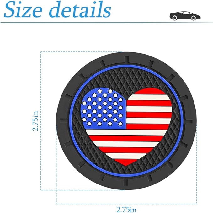 AUCELI 2 Pack Car Cup Holder Coasters, Colored American Flag US Flag Insert Car Cup Coaster, 2.75 Inch Anti Slip Shockproof Embedded Drink Mat, Vehicle Interior Decor Accessories