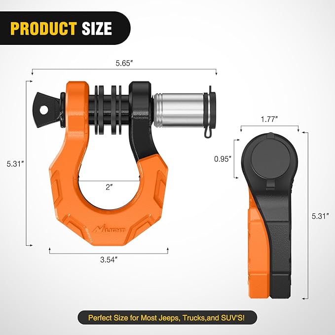 Nilight 2 Pack 3/4" D-Ring Separate Shackle with 7/8" Lock Pin 45,000 lbs Break Strength, Off Road Recovery Shackle with Isolators Washers for Use with Tow Strap, Winch, Truck Vehicle (Black&Orange)
