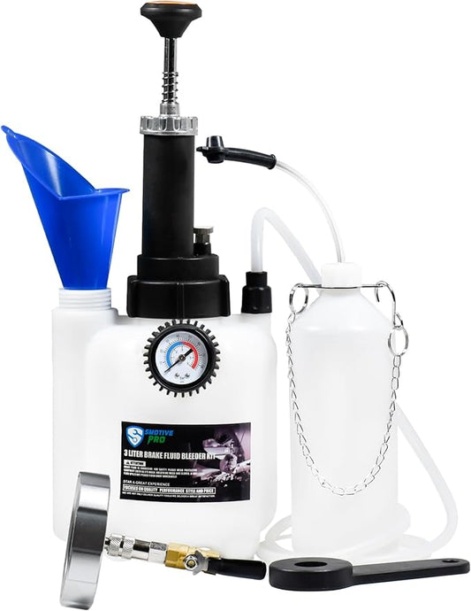 SMOTIVEPRO 3L Manual Brake Bleeder Fluid Pump and 1L Waste Oil Bottle, One Man Professional Brake Bleeder Kit Suitable for Mitsubishi/Subaru/Volvo S40&V40