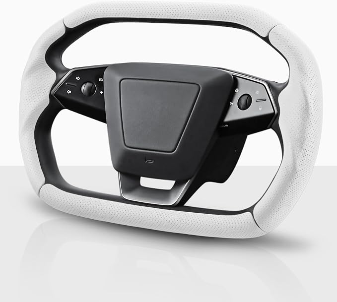 Steering Wheel Cover for Cybertruck 2023-Present Leather Steering Wheel Cover for Tesla Cyber Truck Car Steering Wheel Accessories (Perforated White)