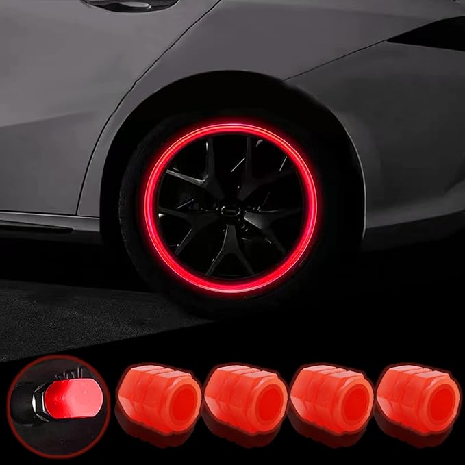 8PCS Car Tire Valve Stem Caps, Universal Noctilucent Waterproof Car Wheel Tire Caps, Suitable for Air Valve Caps for Cars, Motorcycles, Bicycles (red)