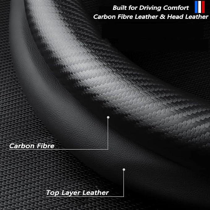 Steering Wheel Cover Compatible with Honda, Nappa Leather&Carbon Fiber Texture Steering Wheel Cover, 14.5-15 Inch Diameter with 2 Coasters and USB Fast Charging Cable (Red)
