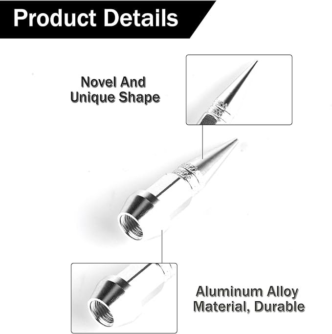 SINGARO 45mm Spiked Aluminum Stem Valve Caps,4PCS Dustproof Tire Wheel Stem Caps for Cars,SUVs,Trucks Bicycles and Motorcycles(Silver)