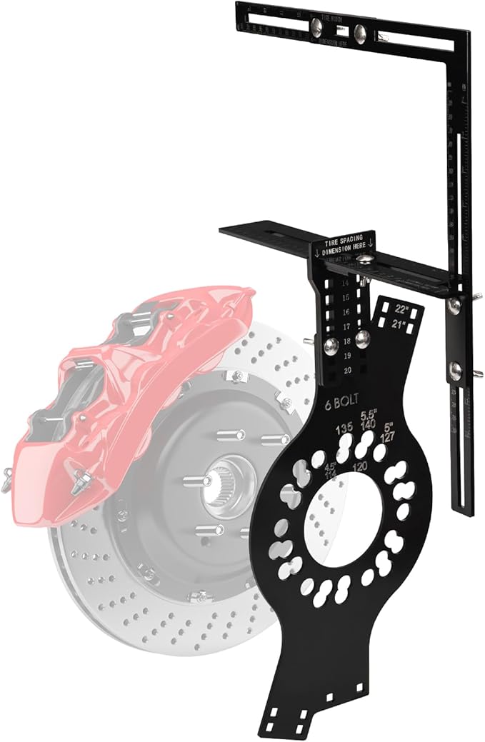 6-Lug Wheel Fitment Tool, Wheel Offset & Backspacing Measuring Tool, Simulates 14-22" Rim Diameter, 8-14" Tire Width, 2.5-11.5" Sidewall, 3-12" Clearance