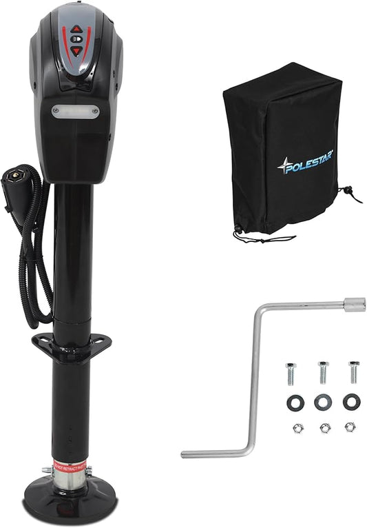 POLESTAR Electric Trailer Jack with Backlit Control Touch Panel, 5000lbs Electric Power A-Frame Tongue Jack with Waterproof Cover & LED Light for Travel Trailer Camper, RV, 12V DC 7-Way Plug
