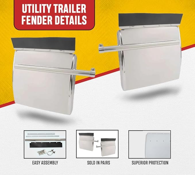 Mytee Products 24"x24" Stainless Steel Quarter Fender for Semi Truck - Mounting Tube Bracket Kit Included - Accessories for Kenworth Freightliner Peterbilt
