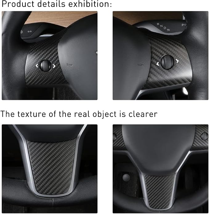 JSWAN Carbon Fiber Steering Wheel Panel Cover for Tesla Model 3 (2017 to 2023) Model Y (2020 to 2024) Steering Wheel Button Frame Wrap Accessories (Matte Black Panel Cover)