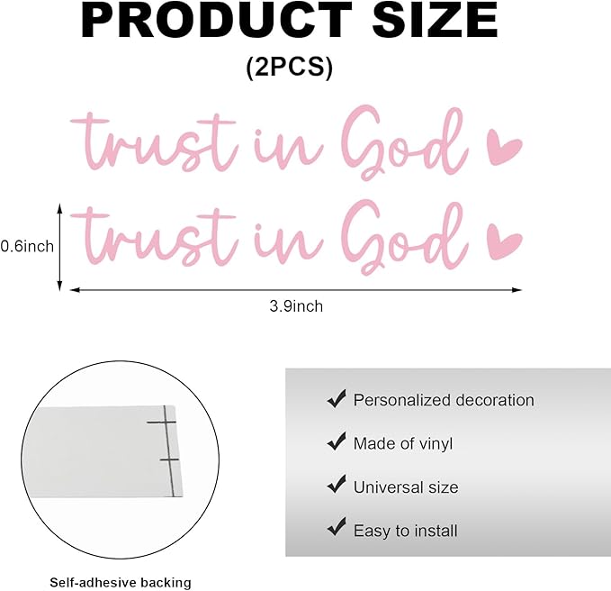 DXNQ 2 PCS Trust in God Rearview Mirror Decals, Automotive Vinyl Rear View Mirror Decorative Stickers, Waterproof Trust in God Stickers for Car Truck Laptop, Car Accessories (Pink)
