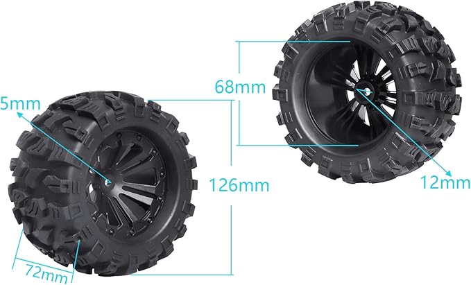 HobbyPark Pre-Glued 2.8" 12mm Hex 1/10 Scale RC Truck Tires and Wheels for Brushless Traxxas Rustler 4x4 VXL Stampede 4x4 2WD Redcat Volcano EPX Pro S30 Blackout XTE Pro(4-Pack)