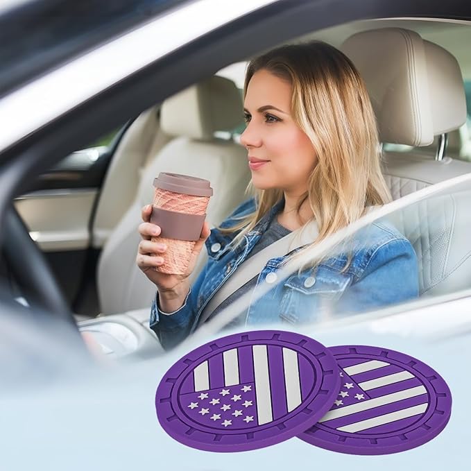 AUCELI 4 Pack Car Cup Holder Coasters, Colored American Flag US Flag Insert Car Cup Coaster, 2.75 Inch Anti Slip Shockproof Embedded Drink Mat, Vehicle Interior Decor Accessories