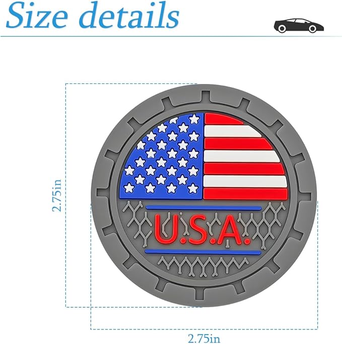 AUCELI 2 Pack Car Cup Holder Coasters, Colored American Flag US Flag Insert Car Cup Coaster, 2.75 Inch Anti Slip Shockproof Embedded Drink Mat, Vehicle Interior Decor Accessories