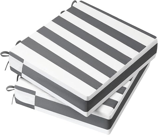 AAAAAcessories Outdoor Seat Cushions for Chairs, Waterproof, Fade-Resistant, 20" x 18" x 3", Patio Furniture Replacement Cushions, Set of 2, Gray Cabana Stripe