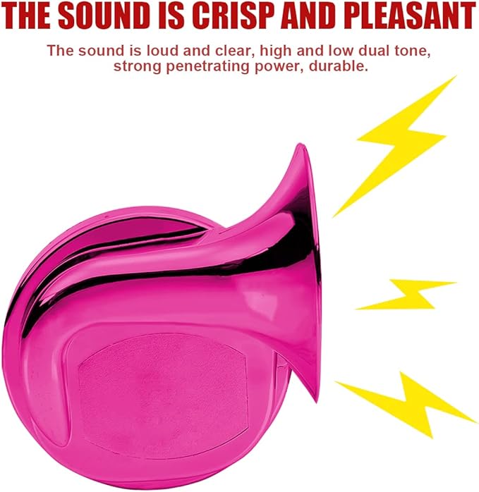 2PCS 300DB Super Loud Train Horns, 12V Waterproof Air Horns Replacement Kit, Car Air Electric Snail Double Horn, Automotive Accessories Universal for Motorcycle, Truck, Bike, Boat (Pink)