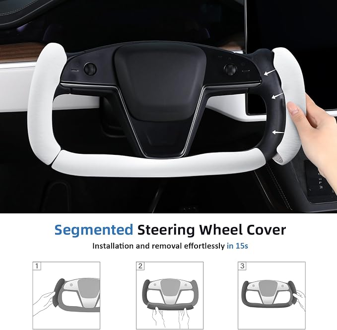 Steering Wheel Cover for Tesla Yoke Steering Wheel Cover Customzied for Tesla Model S 2021-Present/Model X 2021-Present Accessories,Anti-Slip,Comfortable Grip,Breathable,White